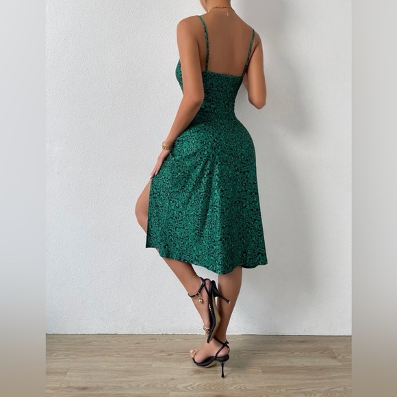 SHEIN VCAY Size L Tie Front Leopard High Split Cami Dress - Picture 3 of 8